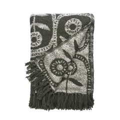 RECYCLED COTTON THROW DARK GREEN OFF WHITE 